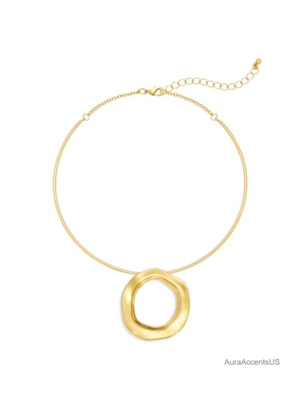 Geometric Circle Pendant Choker Necklace Adjustable Brass Statement